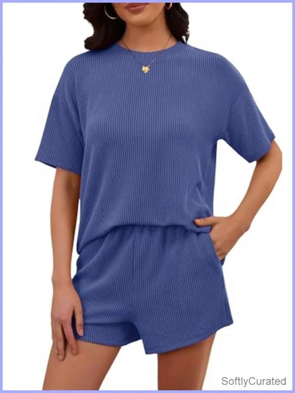 Women's 2 Piece Set Ribbed Knit Lounge Shorts Set Tracksuit Oversized